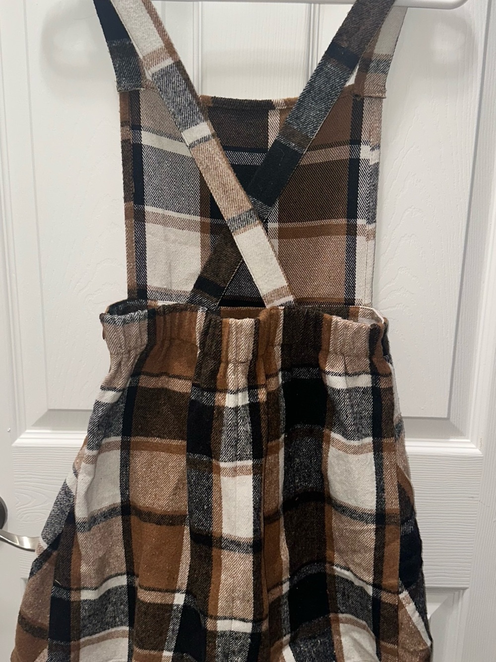 Amazon Brown and Black Plaid Pinafore Romper - Picture 3 of 5